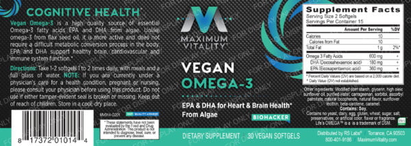 Vegan Omega-3 for professionals and biohackers full label