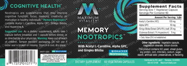 Memory Nootropics for professionals and biohackers full label