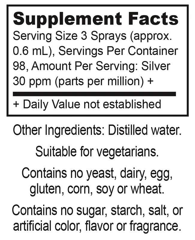 Colloidal Silver Spray 2 Colloidal Silver Spray Supplement Facts