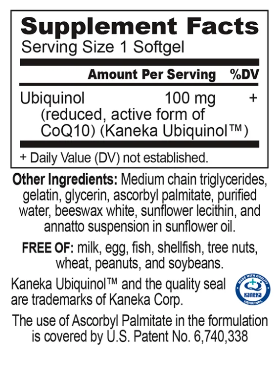 Energy Spark Ubiquinol 100 Supplement Facts