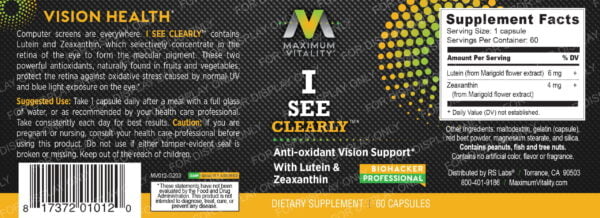 I SEE CLEARLY Vision Optimizer Full Label