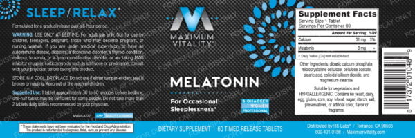 Melatonin Supplement Full Label